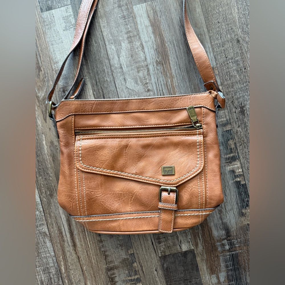 BOC born Tan Leather Crossbody Bag with Adjustable Strap and Brass Accents